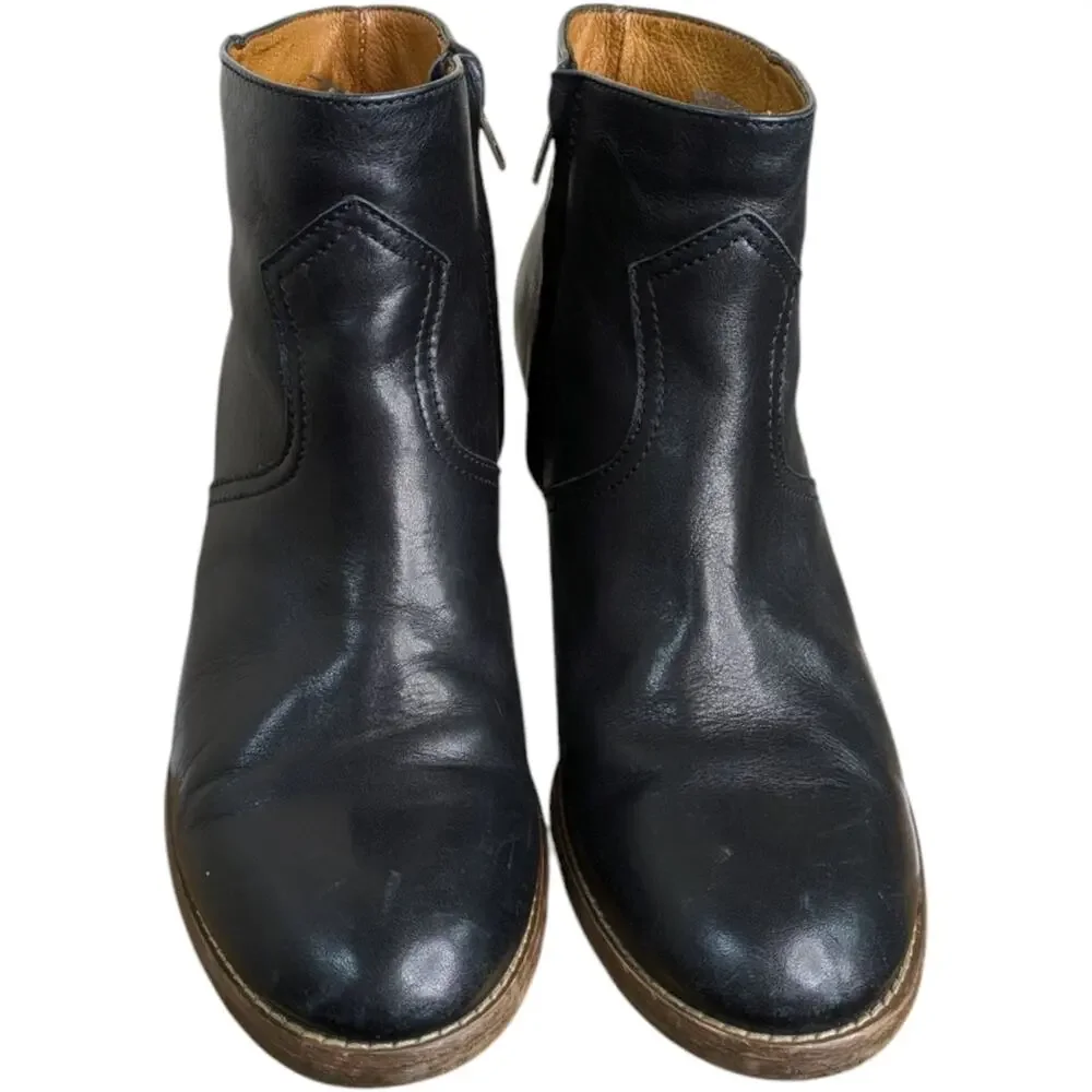 Madewell 1937 Winston Ankle Boots 10 Black Leather Heeled Booties Side Zipper